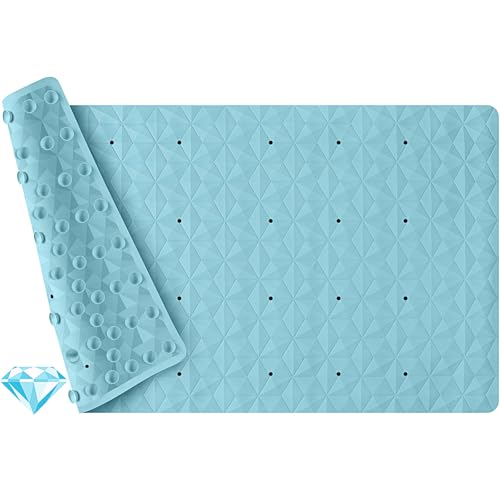 Non Slip Bathtub Mat for Bath Tub Shower - 241 Vacuum Suction Cups - color: Blue With Holes, size: 28" x 16" (Rectangular)