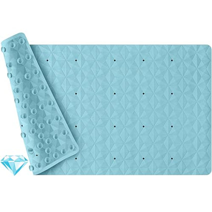 Non Slip Bathtub Mat for Bath Tub Shower - 241 Vacuum Suction Cups - color: Blue With Holes, size: 28" x 16" (Rectangular)