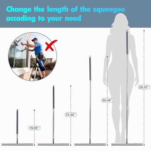 Professional Heavy-Duty Floor Squeegee, 15" Wide Silicone Blade & 19"-59" Adjustable Pole, for Garage Floor, Driveway, Tile & Patio – Effortless Water Removal, Rust-Proof