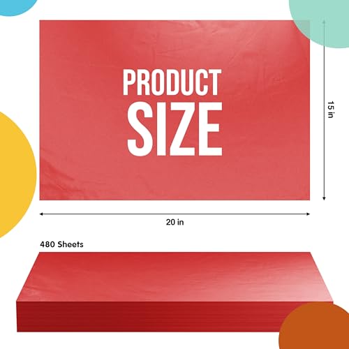 Party Solids Red Tissue Paper for Gift Bags 15" X 20" 480 Sheets - color: Red, size: 15" X 20"