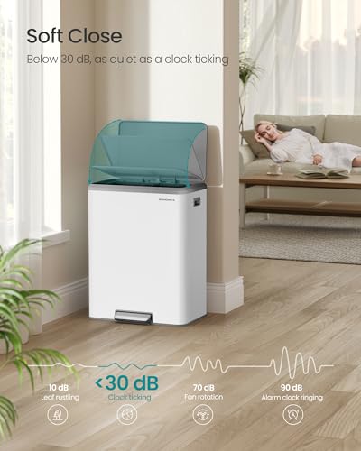 SONGMICS Trash Can, 2 x 8 Gallon (2 x 30 L), Stainless Steel - color: Cloud White