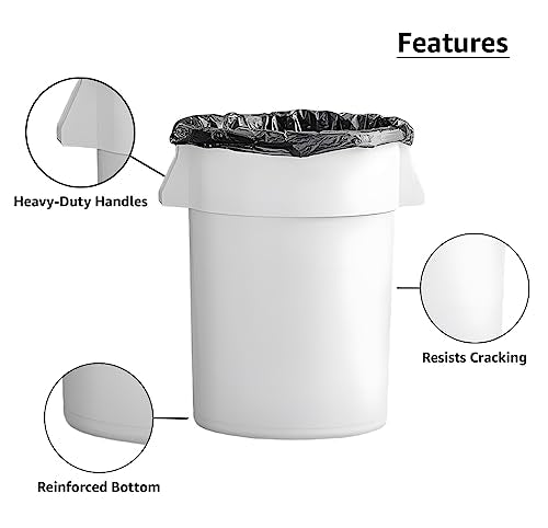 Set of 4 Round Commercial Trash Can 44 Gallon, Industrial Recycling Bin, Durable Garbage Can, Safe Food Container, Ingredient Bin (White) - color: White