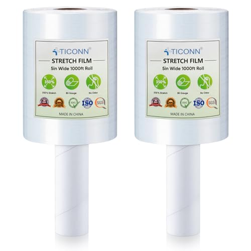 TICONN Stretch Wrap Roll, 5 in x 1000 ft Plastic Wrap for Moving Furniture - style: 5''-2PK