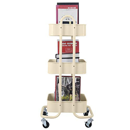 Melody House 3-Tier Metal Mesh Utility Rolling Cart Storage Organization Cart with Wheels, Beige - color: A- Beige