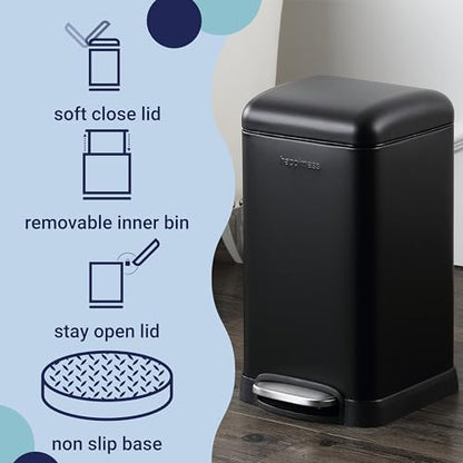 happimess Betty Retro Mini 3.2 Gal Step Trash Can, Charcoal Black - color: Black
