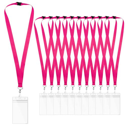 12-Pack Hot Pink Breakaway Lanyards with Waterproof Badge Holders, Polyester Neck Straps for ID Cards, Events, Office, and Schools - color: Hot Pink