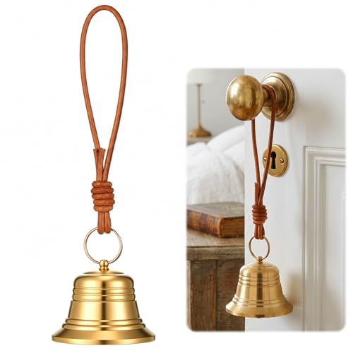 JJUNW 2 Pcs Small Hanging Bell for Door Knob, Gold Brass Hanging Bells