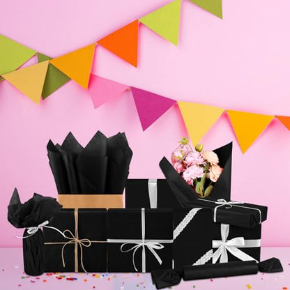 Morcheiong 60 Sheets Black Tissue Paper Art Gift Wrapping Tissue Paper Bulk Gift Wrapping for DIY Art Craft Floral Birthday Halloween Party Festival(20 x 14.5 inches /50 x 37cm) - color: Black