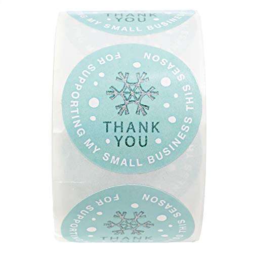 Mint Snowflake Thank You for Supporting My Small Business This Season Stickers / 500 1.5" Faux Glitter Holiday Labels/Christmas Business Labels - color: 1.5" Mint Snowflake