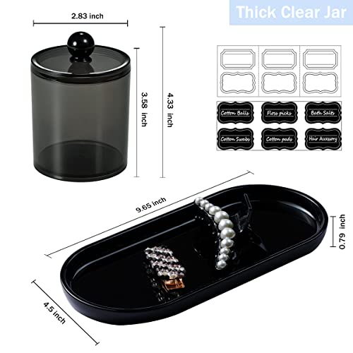 SheeChung 3 PCS Qtip Holder Bathroom Set with Tray, Acrylic Apothecary Jars - color: Black