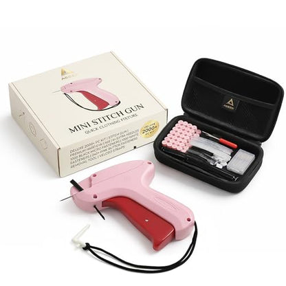 ASEER Micro Stitch Gun No Sew Kit 6 Needles 2000 Fasteners 200 Buttons - color: Pink