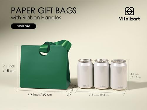 Vitalizart Paper Gift Bags With Ribbon Handles Small Green Bulk Pack - color: Green, size: Small Size/10pcs