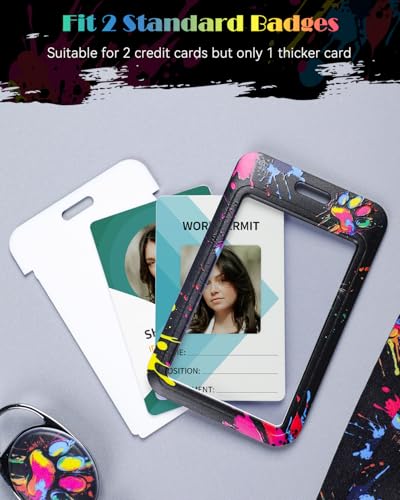 Uniclife Fashionable Sliding Badge Holder Cute Dog Plastic Case with Retractable Badge Reel Carabiner Clip & Detachable Lanyard Strap Vertical Card Protector for Women Nurse Teacher Student - color: Paint Dog