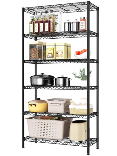 Golpart 6Tier Adjustable Storage Shelves Metal Wire Shelving Standing Shelf - color: Black, size: 6-tier-14"Dx36"Wx72"H