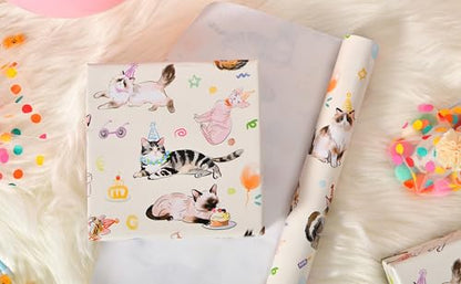 Sikiweiter Cat Birthday Wrapping Paper Roll - 17 Inches x 16.5 Feet, Fun and Colorful Cat Party Print, Perfect for Gifts and Celebrations(Cat Birthday) - color: Cat Birthday
