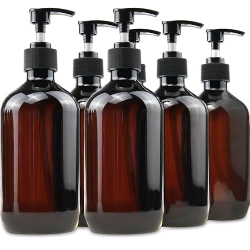 Empty Plastic Bottles with Pump Dispenser, Amber, 500ml/16.9oz, 6 Pack - color: Amber, size: 6 Pack