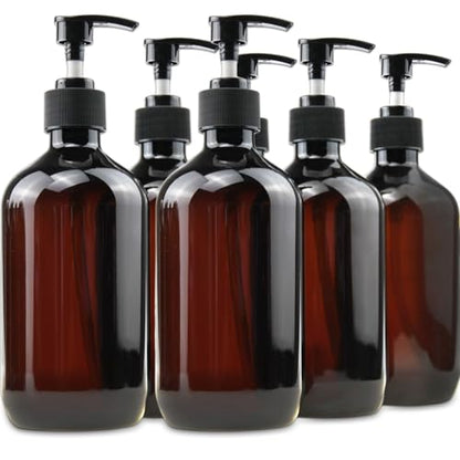 Empty Plastic Bottles with Pump Dispenser, Amber, 500ml/16.9oz, 6 Pack - color: Amber, size: 6 Pack