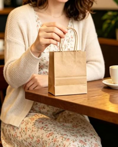 qiqee 30-Packs Brown Gift Bags with Handles Bulk 4.5"x2.5"x6" Mini Size Party Paper Bags - size: 1 Count (Pack of 30)
