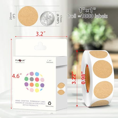 1" Kraft Paper Round Color Coding Label,1000 Stickers in Dispenser Box - color: Kraft Paper, size: 1 Roll-1000PCS