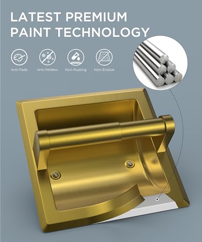 FORIOUS Recessed Toilet Paper Holder for Mega Rolls, Brushed Gold - color: Gold