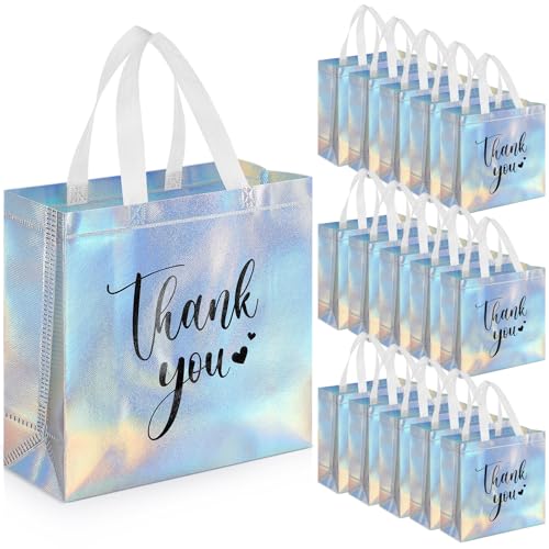 Sweetude 30 Thank You Non Woven Gift Bag, 11 x 12 x 5 Inch, Laser - color: Laser, size: 11 X 12 X 5 Inch