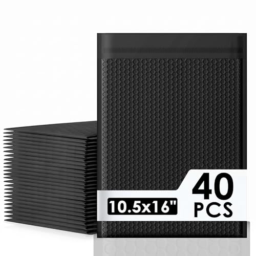 packbabol Bubble Mailers 10.5x16" 40 Pack Black Padded Envelopes Waterproof Usable Size 10.5x15 Self-Seal Padded Mailing Envelopes Bubble Opaque Padded Mailer for Small Businesses， Envelope Mailers#5 - size: 10.5x15-40Pcs