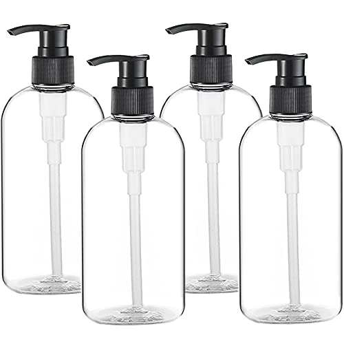 Empty Plastic Pump Bottles Dispenser 4 Pack 16oz/500ml Portable Clear BPA-Free Cylinder Shampoo Lotion Hand Pump Bottle Durable Refillable Containers - size: 16.9 Oz, 4 Pack