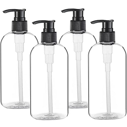 Empty Plastic Pump Bottles Dispenser 4 Pack 16oz/500ml Portable Clear BPA-Free Cylinder Shampoo Lotion Hand Pump Bottle Durable Refillable Containers - size: 16.9 Oz, 4 Pack