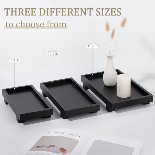 Bathroom Counter Tray Wooden Riser Display Kitchen Soap Holder, Black - color: Black, size: 9.4" x 4.7" x 1.7"