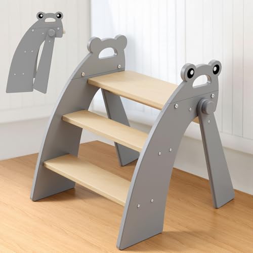 Step Stool for Toddlers & Kids, Bathroom Sink, 3 Step Foldable, Gray - color: 3 Step Grey1