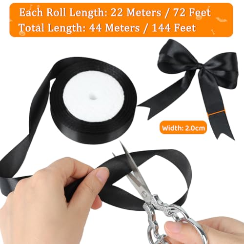 Tenn Well 2Rol 48yd 5/8" Black Satin Ribbon for Gift Wrapping - color: Black, size: 2cm, 48yards