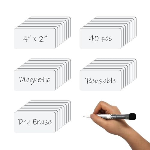 Dry Erase Magnetic Labels 4x2 Inch White, Reusable Magnetic Dry Erase Labels for Classroom Office Whiteboards，Pack of 40 - color: White, size: 4 x 2 Inch
