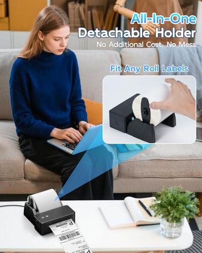 Bluetooth Shipping Label Printer 4x6 with Label Holder, Black