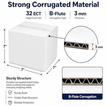 7x7x7 White Shipping Boxes, 25 Pack - size: 7x7x7 Inch
