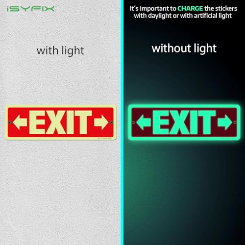 iSYFIX Exit Signs, 12x4 Inch, 2 Pack Directional Right & Left Arrow - color: Metal Righ&Left Glow, size: 2 Pk 12x4