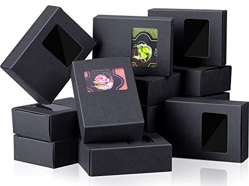 Spakon 30 Pcs Black Soap Boxes with Window, 3.5x2.6x1.2 Inch Kraft Paper - color: Black