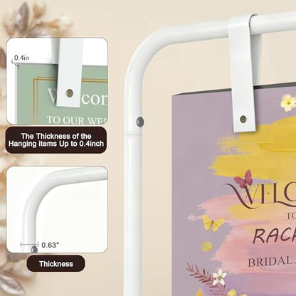 Jolitac Wedding Welcome Sign Holder, Adjustable Wedding Sign Stand Leather Hanging Straps & Design Bundle Heavy Duty Metal Easel Stand for Seating Charts, Bridal Showers, Birthday Party Displays - color: White