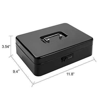 Cash Box with Money Tray and Combination Lock, Metal Money Box for Cash Register, Tiered Lock Box for Money 11.8" x 9.4" x 3.54" Black - color: Black with Combination Lock
