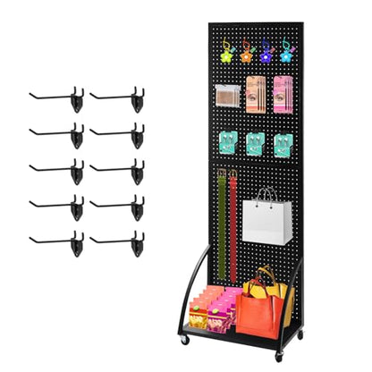 NectaCol 2'x 6' Metal Pegboard Display Stand with a Plate, Peg Board Panels, Standing Pegboard Display, Craft Fair Display Rack, Art Display Stand, Extra 10 pieces Hooks-Black - color: 1 Pack Black