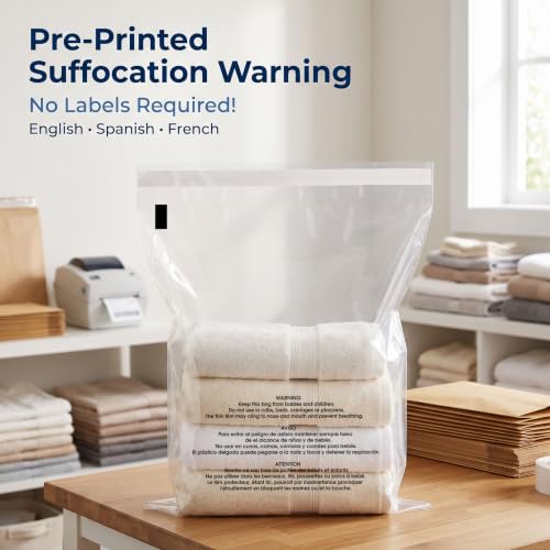 24" X 30" (100 Count) Self-Seal Clear Poly Bags With Suffocation Warning - size: 24" X 30"