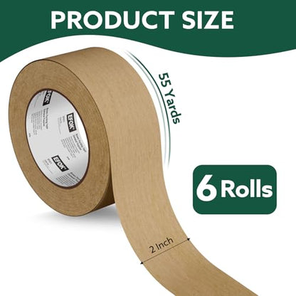 EFOK 6 Rolls Brown Packing Tape Bulk Packaging Kraft Paper Tape 2In X 55Yds