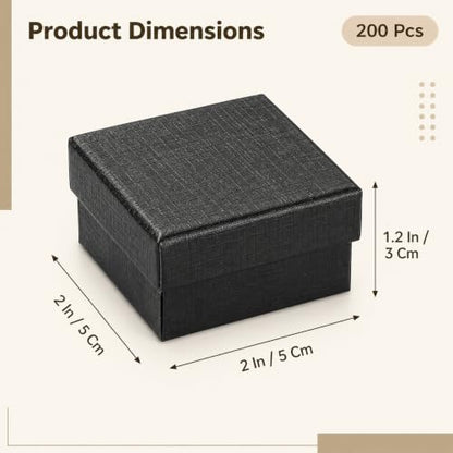 200 Pcs Cardboard Jewelry Gift Boxes Bulk, 2 x 2 in Black Boxes