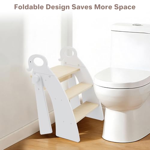 Step Stool for Toddlers & Kids, Bathroom Sink, 3 Step Foldable - color: 3 Step White