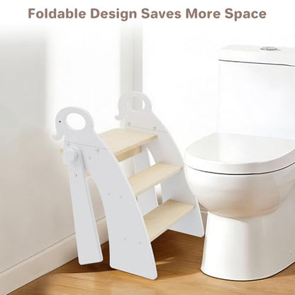 Step Stool for Toddlers & Kids, Bathroom Sink, 3 Step Foldable - color: 3 Step White