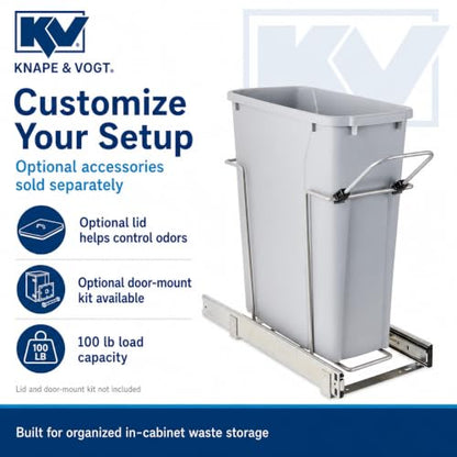 Knape & Vogt in-Cabinet Pull Out Trash Can, 20-Qt., Bottom-Mount Cabinet Installation, Requires Min 8-in Opening, 20.5 in x 8.5 in x 17.5 in, RS-PSW9-1-20-P, Platinum - color: Platinum