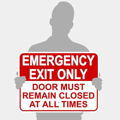 Emergency Exit Only, Door Must Remain Closed Sign, - size: 18x24