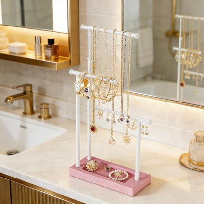 SRIWATANA Pink & White Extra Tall Necklace Holder, Jewelry Display Stand - color: Pink & White