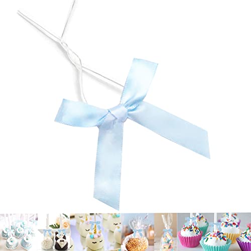 50 Pack 3" Blue Satin Twist Tie Bows, Pretied Bows with Twist Ties for Gift Wrapping, Crafts, Party Favors - color: Baby Blue, size: 50 Pack