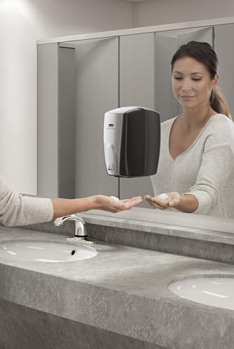 Rubbermaid Commercial Products AutoFoam Hand Soap & Sanitizer Dispenser, Black/Chrome, Touchless, Wall Mount, Battery Operated, for Restrooms in Offices/Hotels/Entertainment/Schools - color: Chrome, style: Battery Powered
