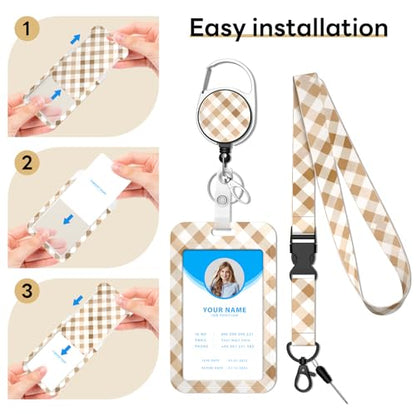 Retractable Badge Holder with Detachable Lanyard, White Lattice - color: White Brown Lattice